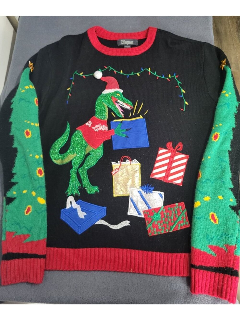 Dinosaur T Rex Presents Ugly Funny Christmas Sweater Party Holiday LG Unisex